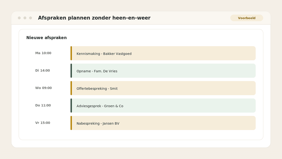 Voorbeeld van het resultaat: Afspraken plannen zonder heen-en-weer