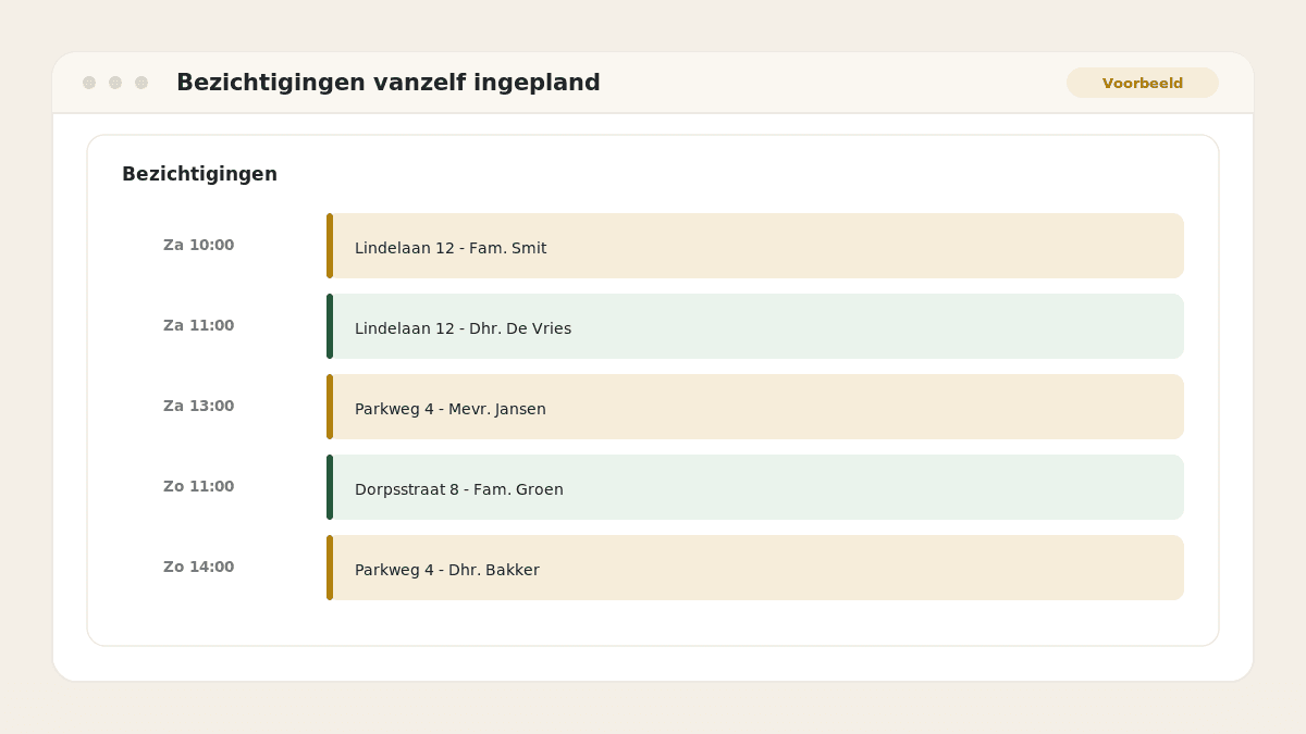 Voorbeeld van het resultaat: Bezichtigingen vanzelf ingepland