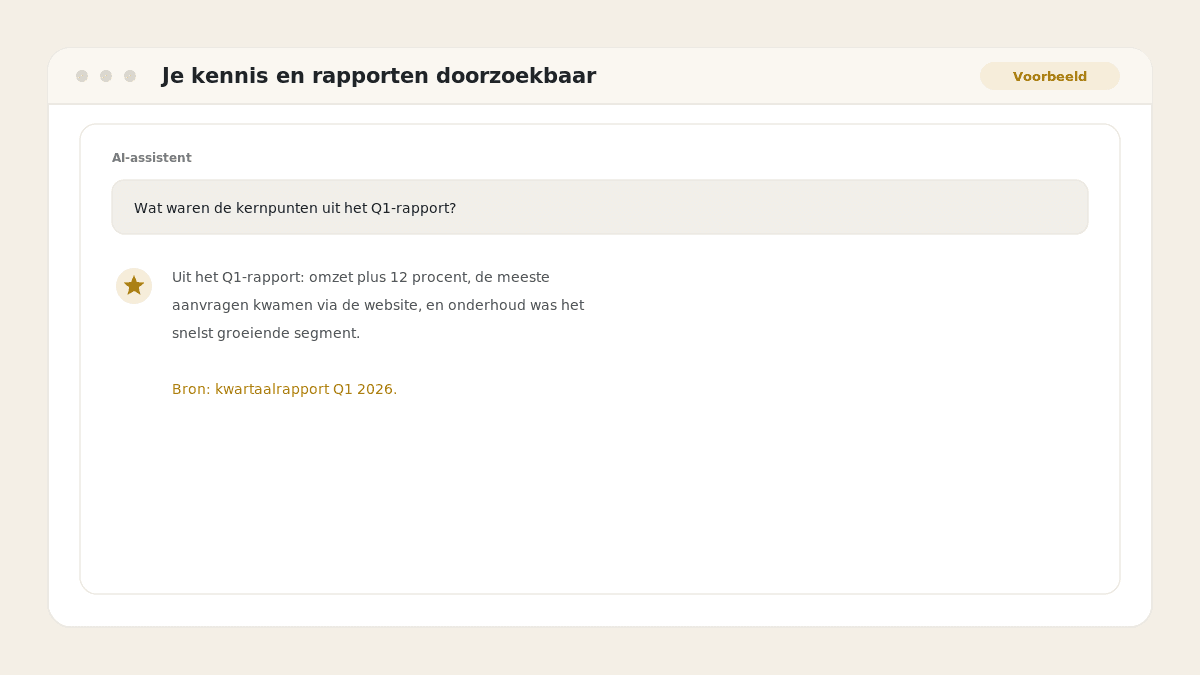Voorbeeld van het resultaat: Je kennis en rapporten doorzoekbaar