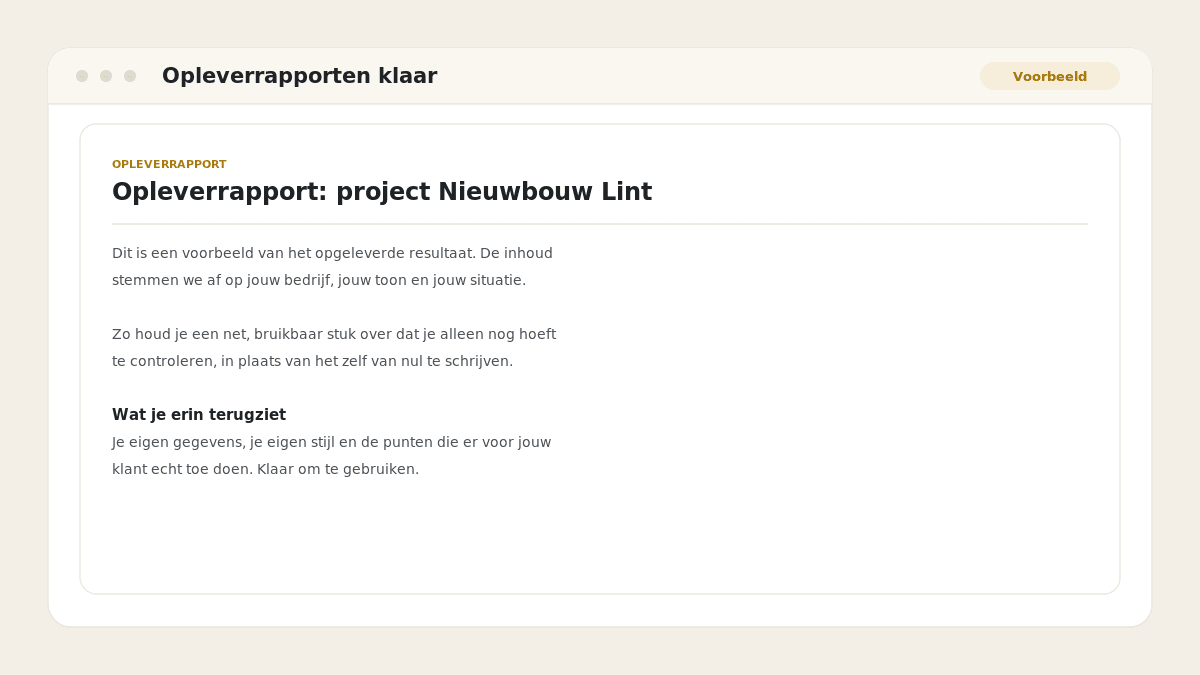 Voorbeeld van het resultaat: Opleverrapporten klaar