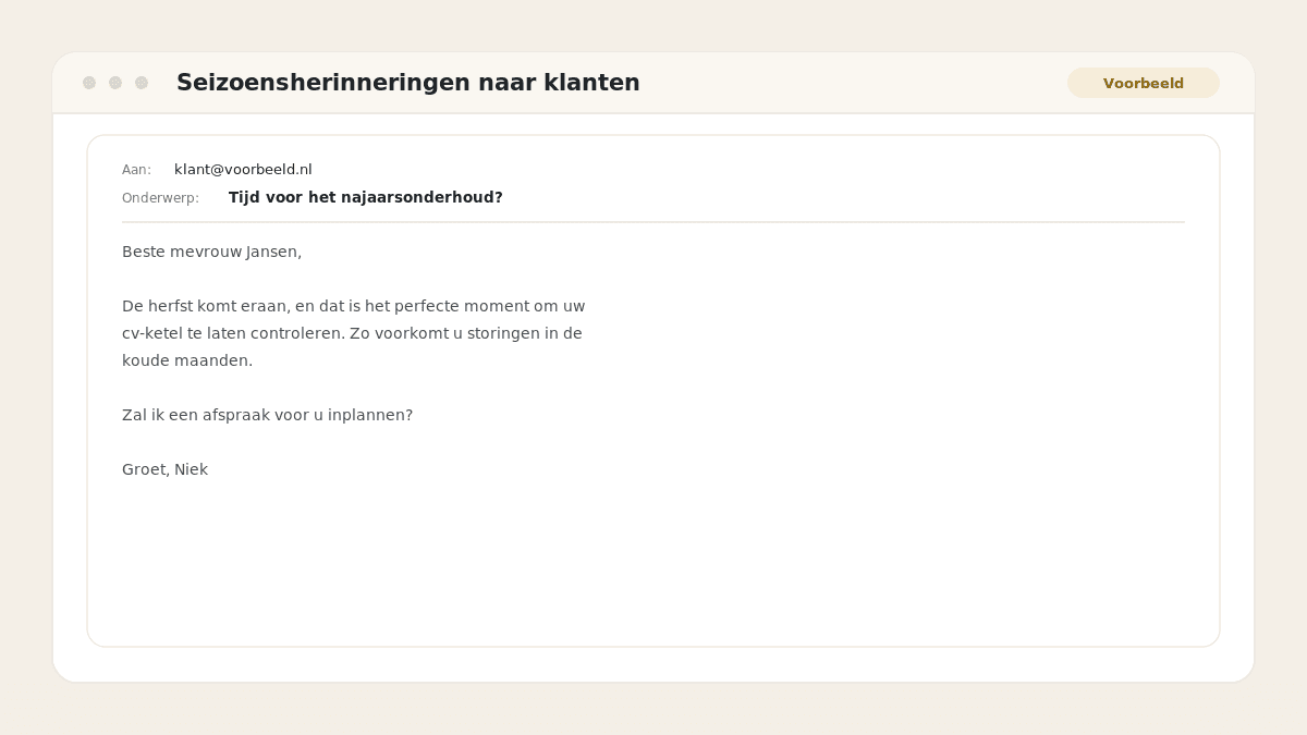 Voorbeeld van het resultaat: Seizoensherinneringen naar klanten