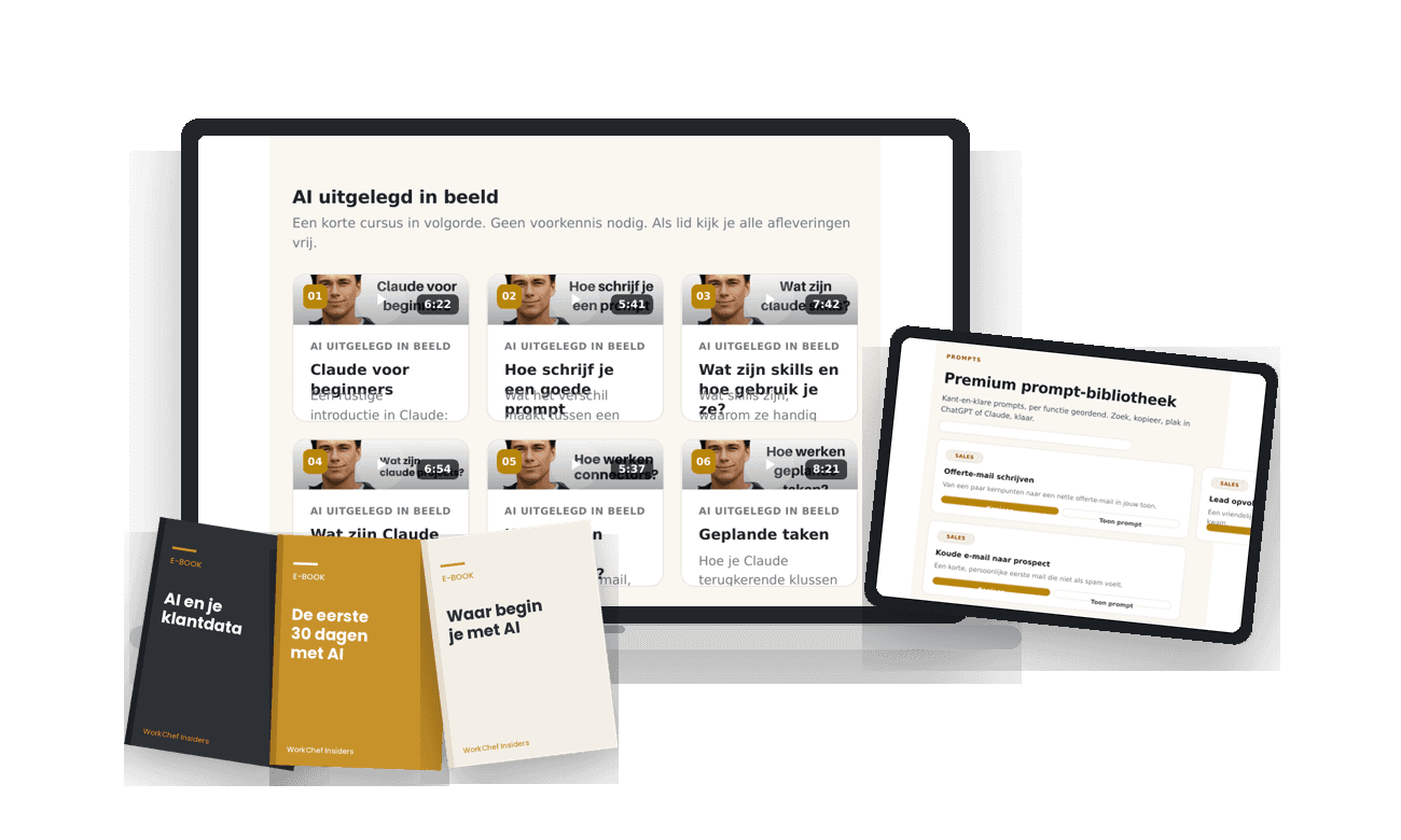 Wat je als Insider krijgt: de ledenomgeving, videocursus, prompts en e-books