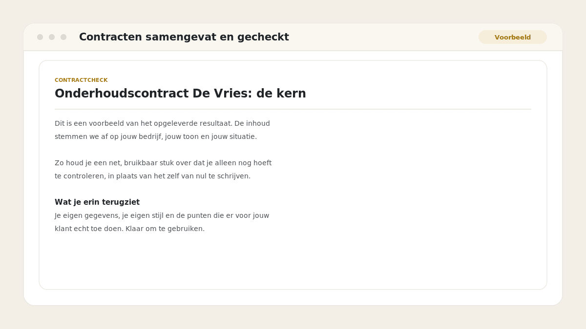 Voorbeeld van het resultaat: Contracten samengevat en gecheckt