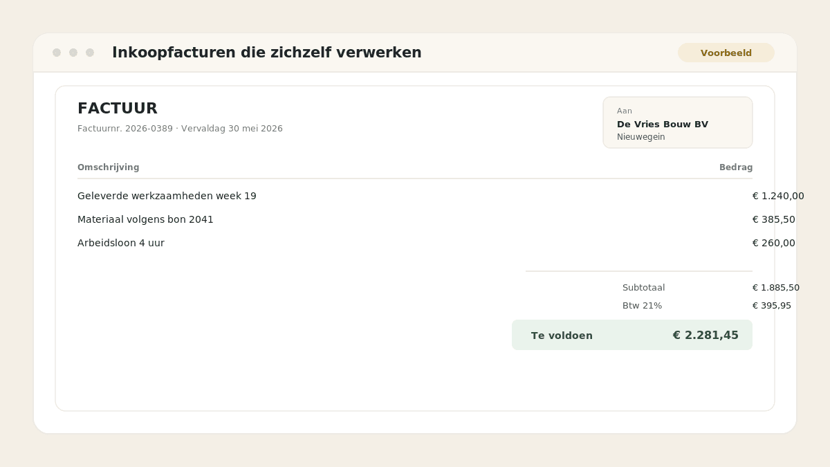 Voorbeeld van het resultaat: Inkoopfacturen die zichzelf verwerken