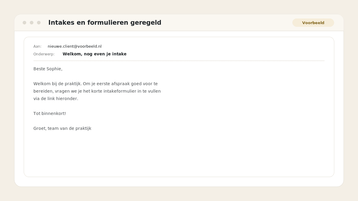 Voorbeeld van het resultaat: Intakes en formulieren geregeld