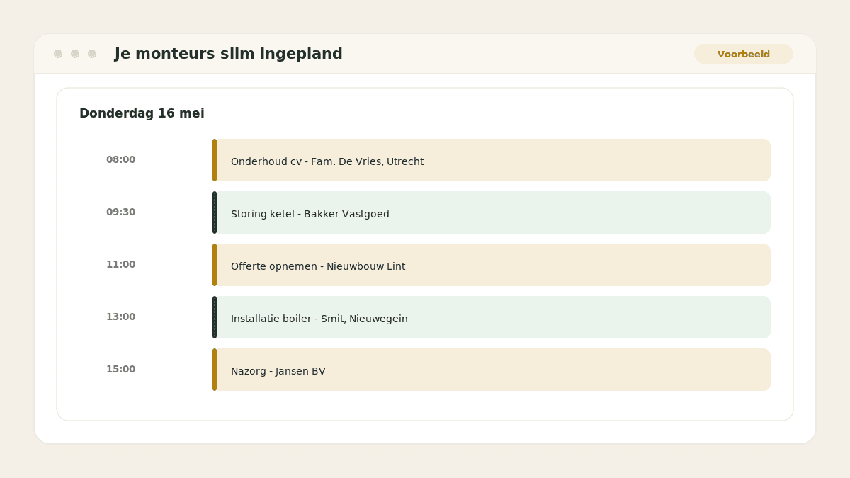 Voorbeeld van het resultaat: Je monteurs slim ingepland