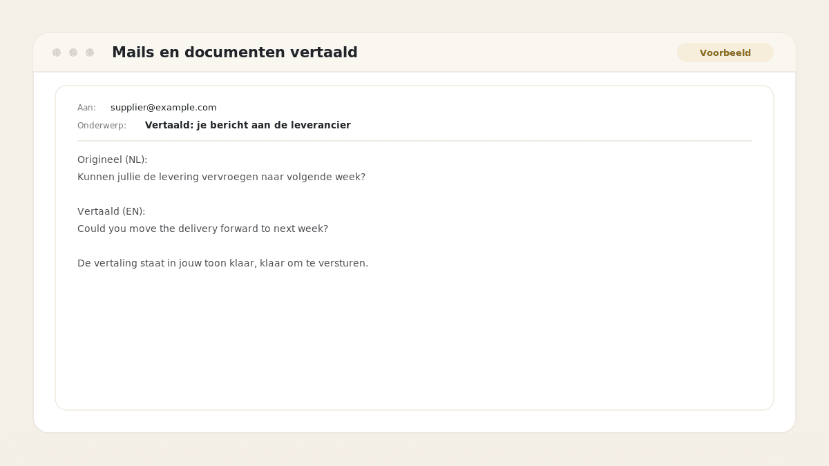 Voorbeeld van het resultaat: Mails en documenten vertaald