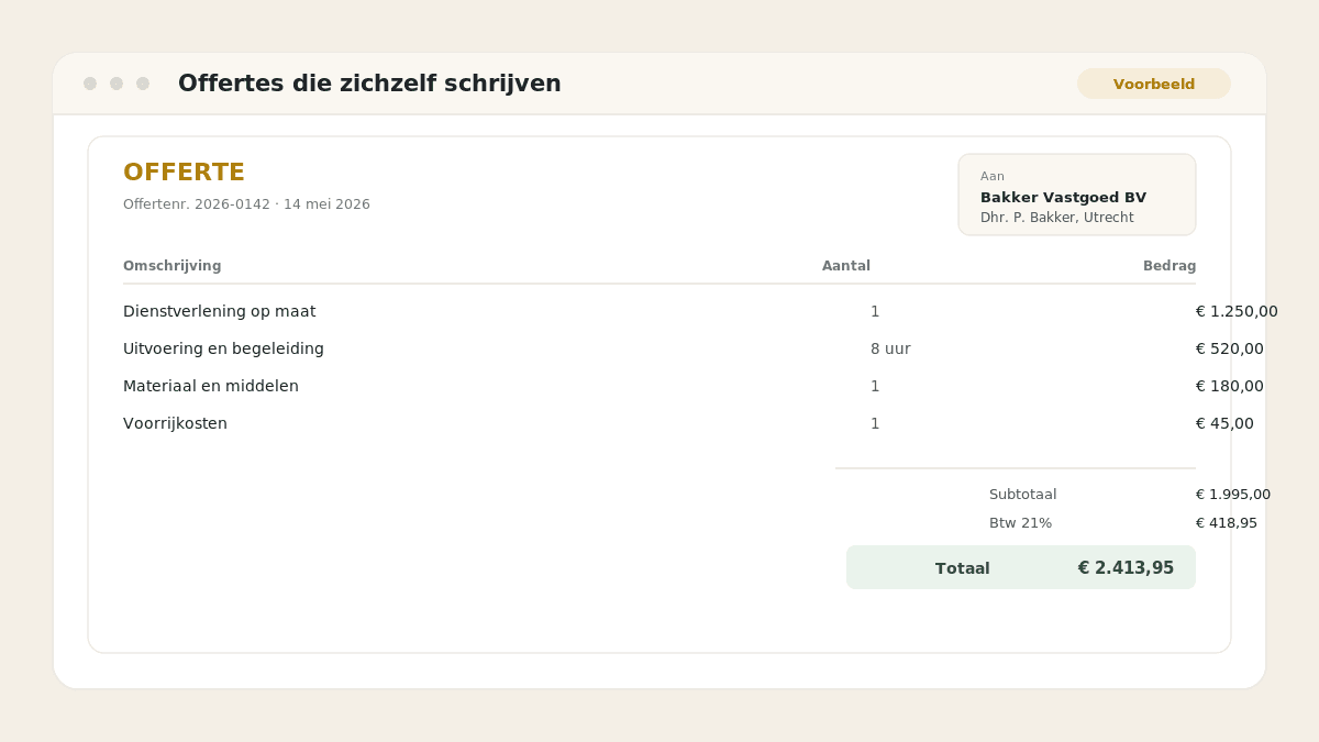 Voorbeeld van het resultaat: Offertes die zichzelf schrijven