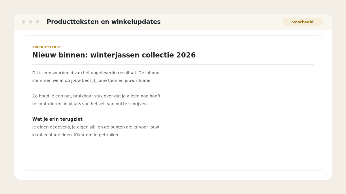 Voorbeeld van het resultaat: Productteksten en winkelupdates