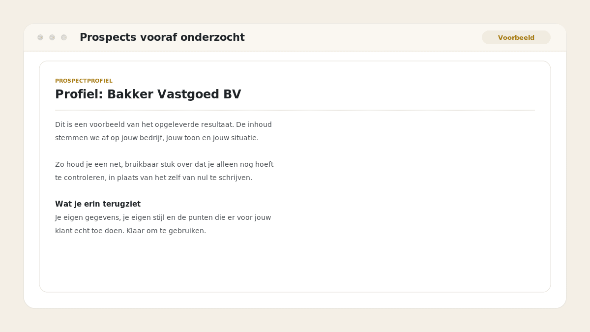 Voorbeeld van het resultaat: Prospects vooraf onderzocht