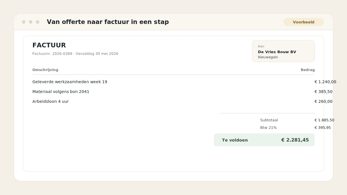 Voorbeeld van het resultaat: Van offerte naar factuur in een stap