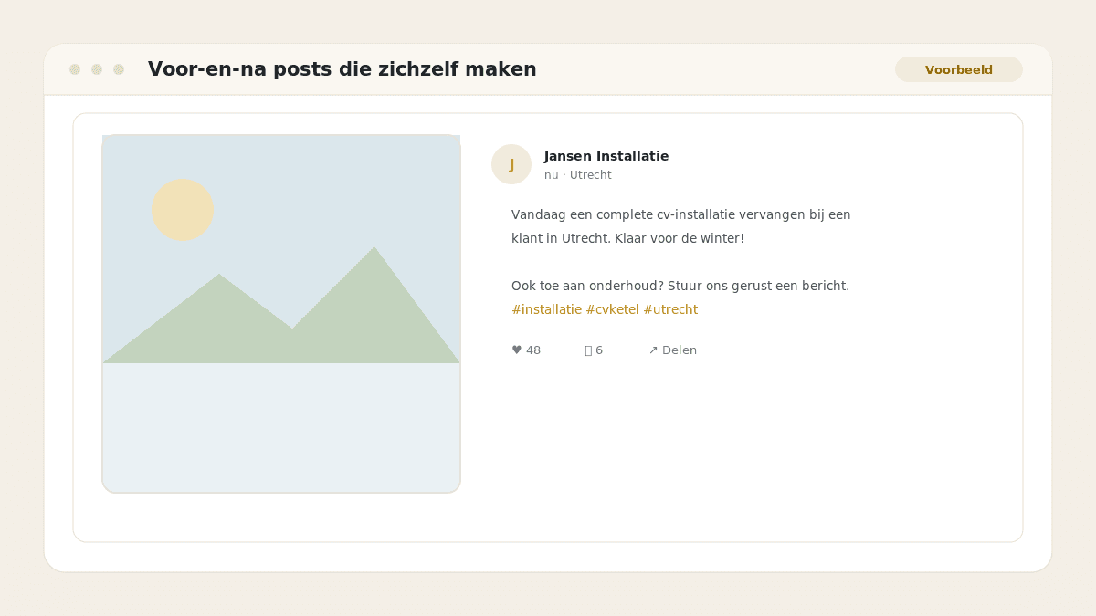 Voorbeeld van het resultaat: Voor-en-na posts die zichzelf maken