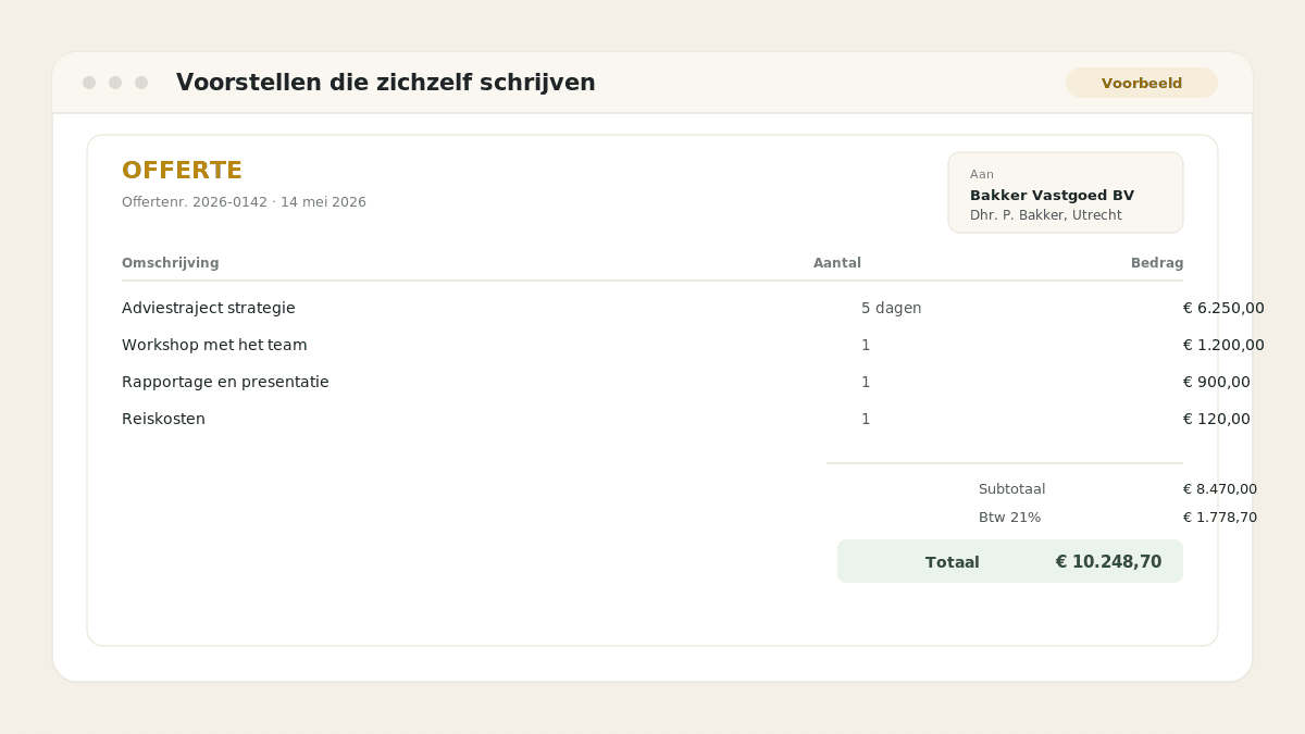 Voorbeeld van het resultaat: Voorstellen die zichzelf schrijven
