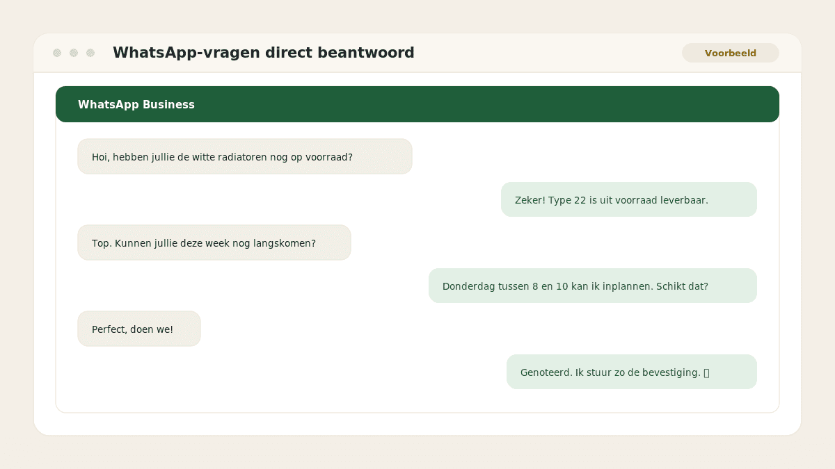 Voorbeeld van het resultaat: WhatsApp-vragen direct beantwoord